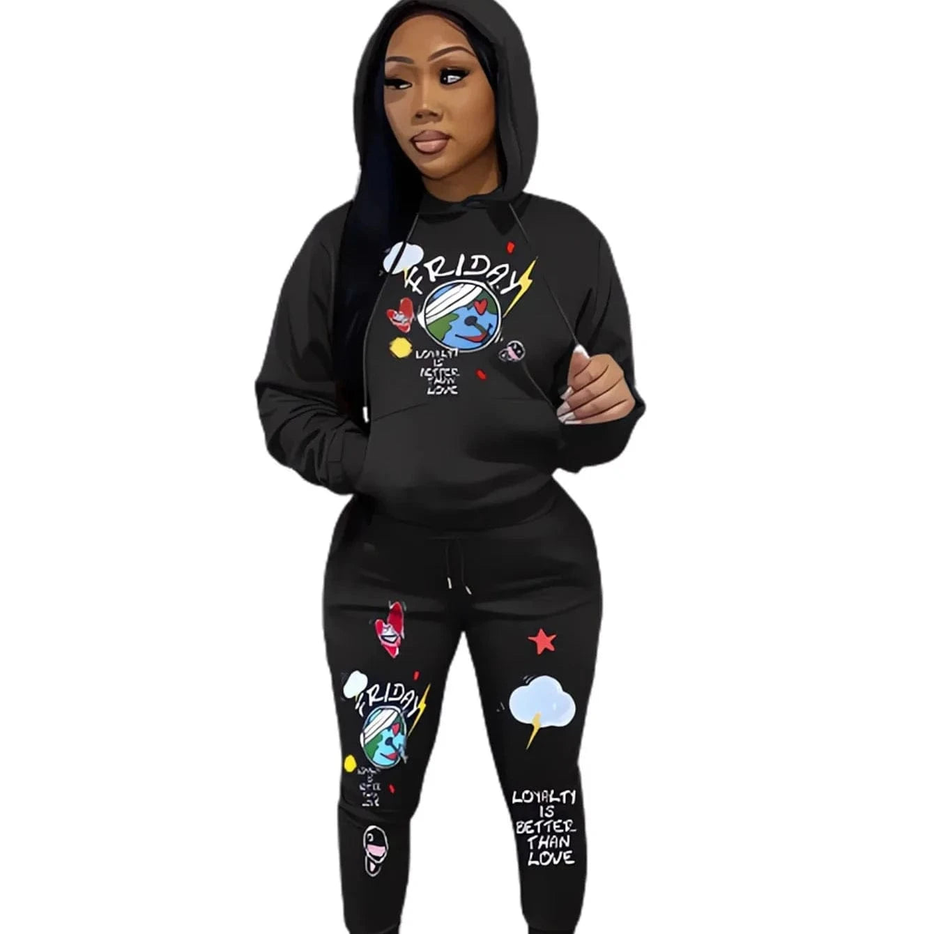 womens two piece jogger hoodie set printed fashion slim fit sweatpants and hoodie set