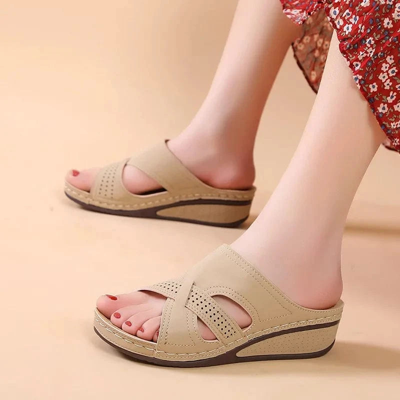 womens wedge heel sandals thick sole non-slip hollowed-out beach Roman shoes with straps size 35-43