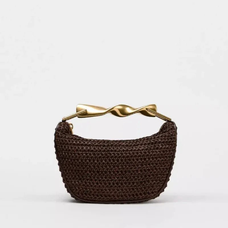 Women's Woven Bag Fashion Luxurious Simple Metal Evening Clutch Casual Versatile Vintage High - end Design Women's Shoulder Bag - SN Wigs & More