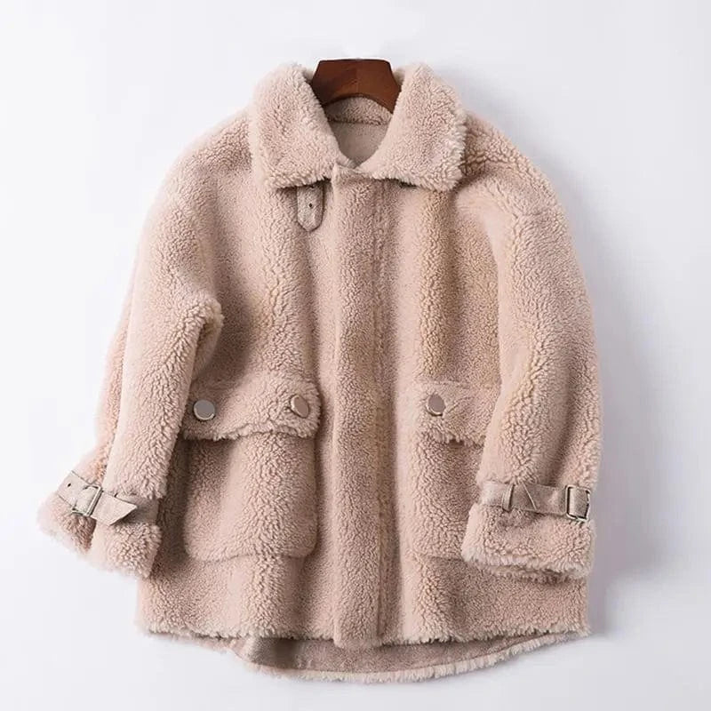 Wool fur women pink trench cute fur coat custom winter coat new style 2022