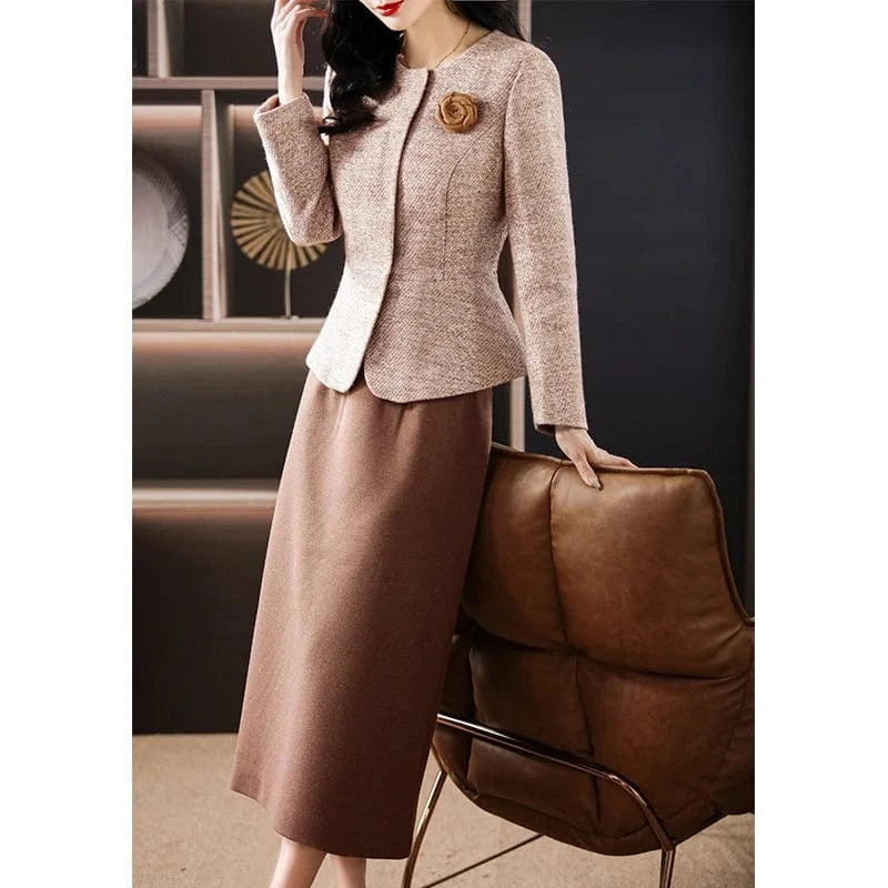 Woolen small fragrant style set for women's autumn and winter 2024 new style slim fit two-piece skirt YMA36890159
