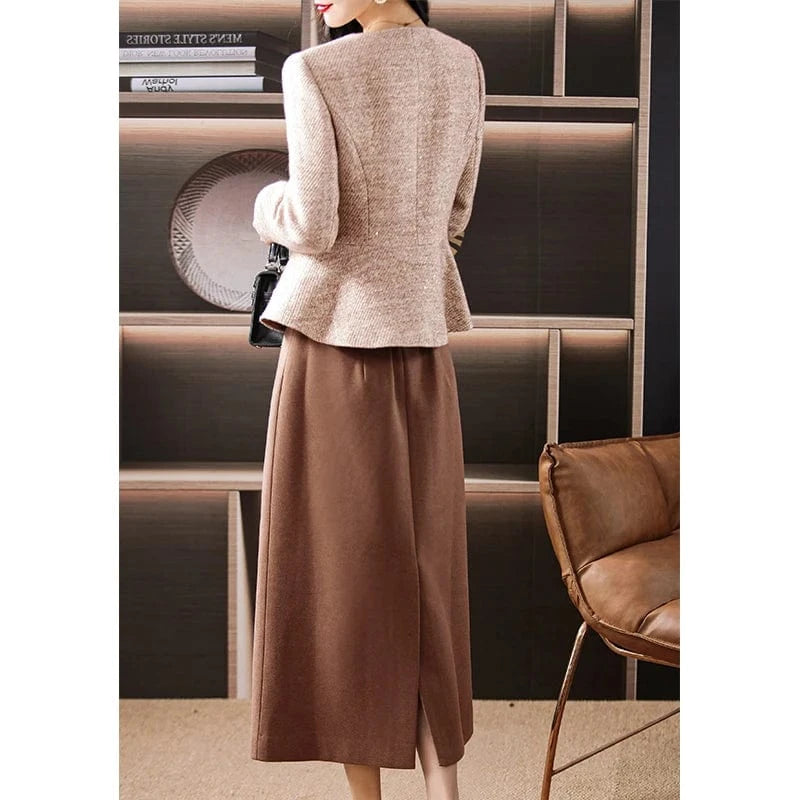 Woolen small fragrant style set for women's autumn and winter 2024 new style slim fit two-piece skirt YMA36890159