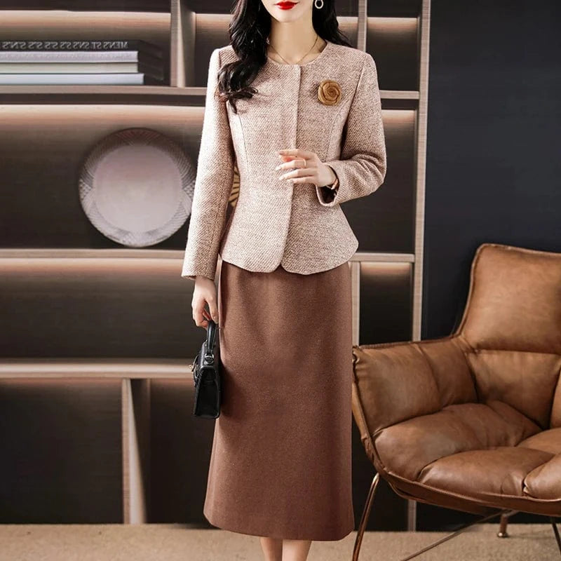 Woolen small fragrant style set for women's autumn and winter 2024 new style slim fit two-piece skirt YMA36890159