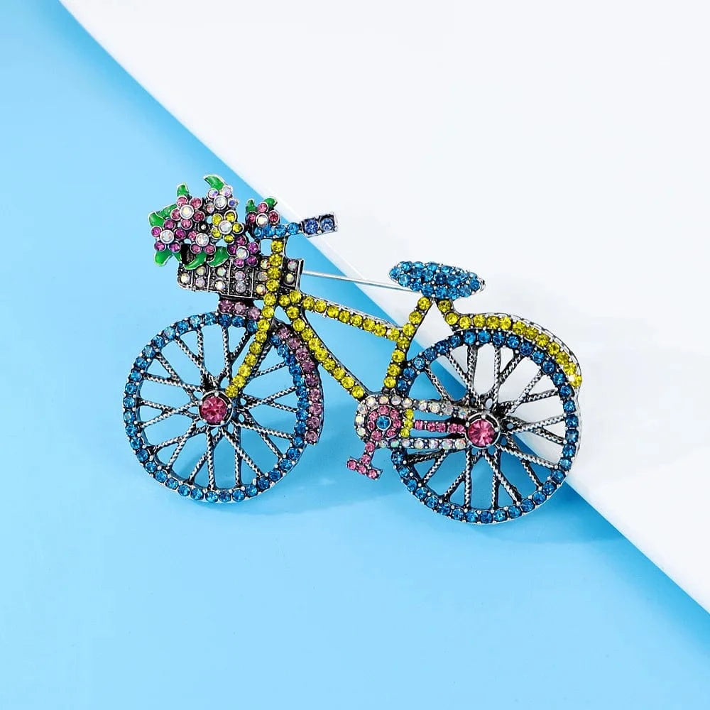 Wuli&baby Shining Bicycle Brooches For Women Unisex 2-color Beautiful Taking Flowers Bike Brooch Pins Gifts-6694