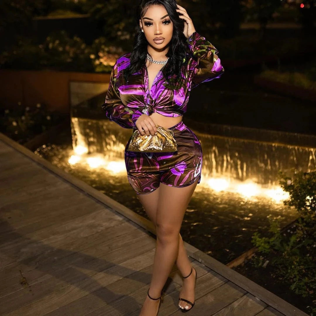 X1166 New Arrivals 2024 Classy Hawaii Style Fall Outfits Long Sleeve Beach 2 Piece Set Fashionable Boutique Clothing Women