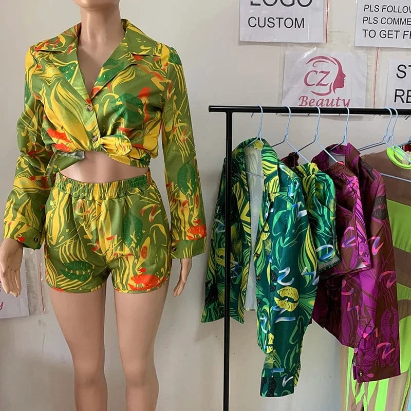 X1166 New Arrivals 2024 Classy Hawaii Style Fall Outfits Long Sleeve Beach 2 Piece Set Fashionable Boutique Clothing Women