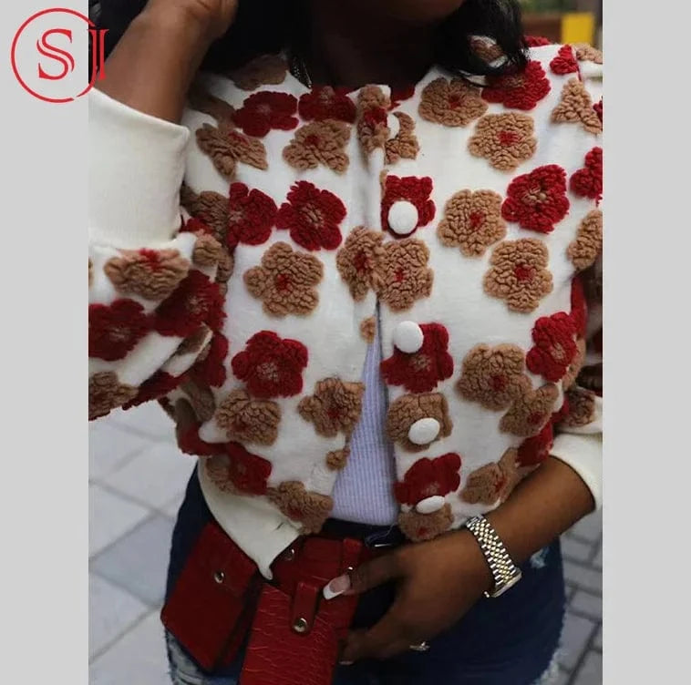 XH031 New Streetwear Spring Autumn Fall Winter Fashion Lady Color Blocking Patchwork Floral Short Pink Baseball Women's Jacket