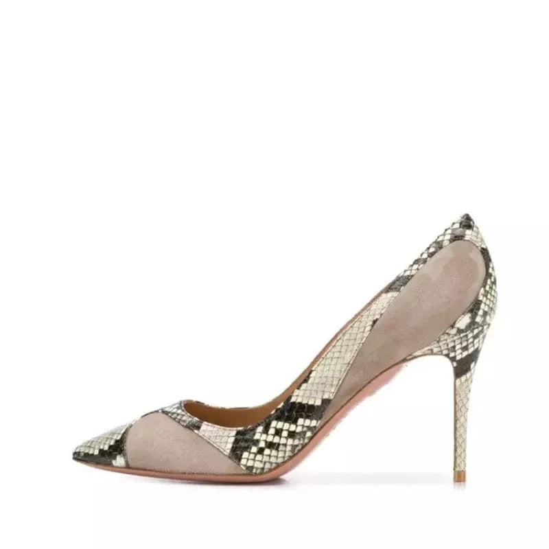 XINZI RAIN Wholesale Office Ladies High Heels Plus Size 45 Snake Print Point Toe custom Women Open Heel Shoes