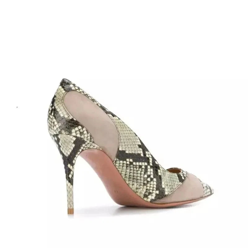 XINZI RAIN Wholesale Office Ladies High Heels Plus Size 45 Snake Print Point Toe custom Women Open Heel Shoes