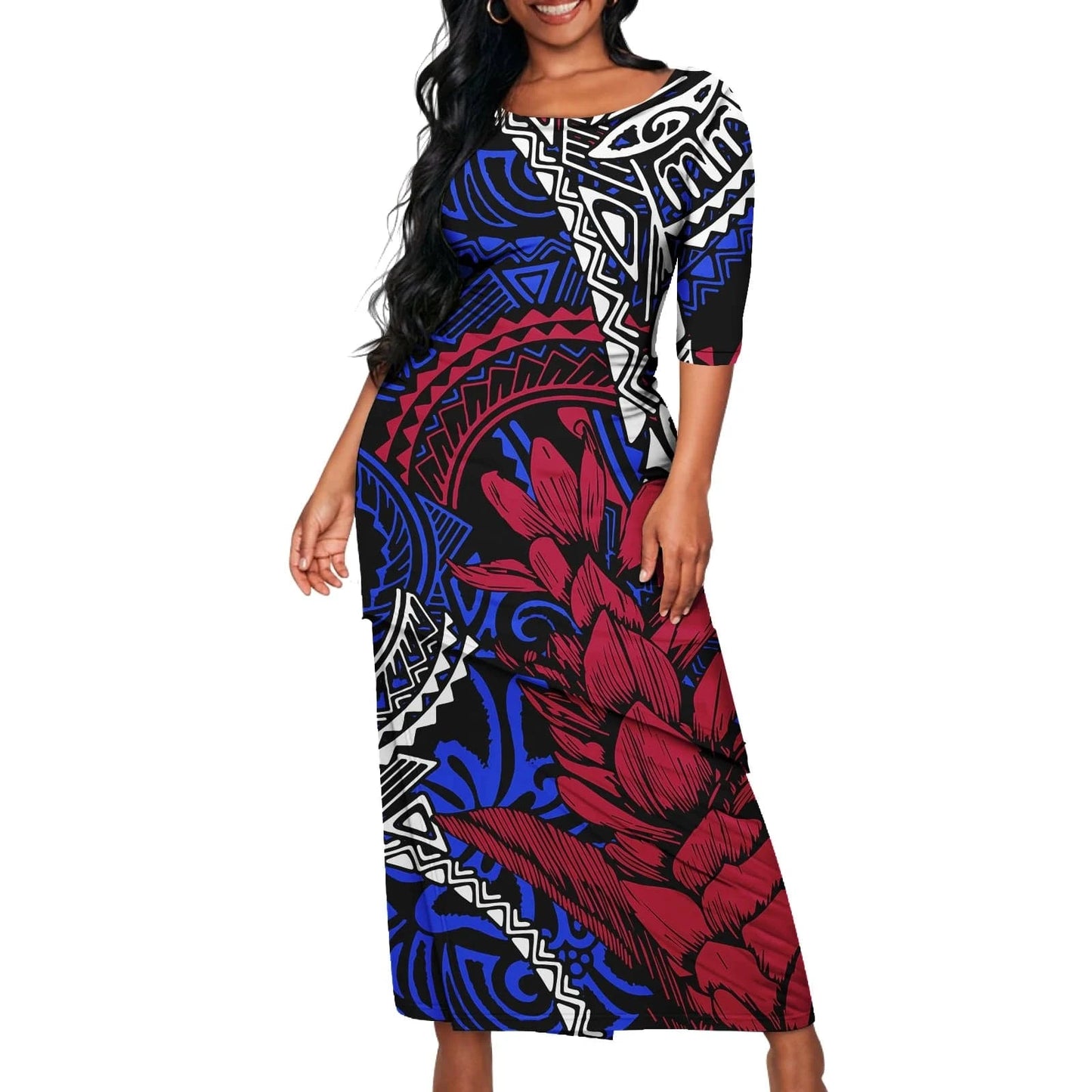 XL / 0953L-2983 Polynesian Tribal Samoan Print Custom Ladies Elegant Women's Dress Asia & Pacific Islands Clothing Samoa Puletasi Sets