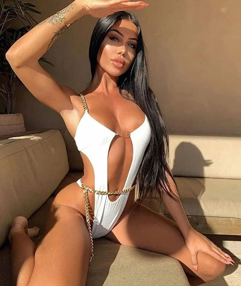 XL / 1 2024 Hollow Sexy Swimwear Women Skinny Swimsuit Maio Biquini Mujer Trikini Banador Bikini
