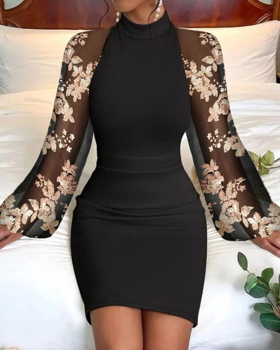 XL / 1 Dresses For Women Sexy Off Shoulder Mesh Sequin Sleeve Bodycon Dress 2024 Autumn Casual Elegant Party Mini Dress Robe Female