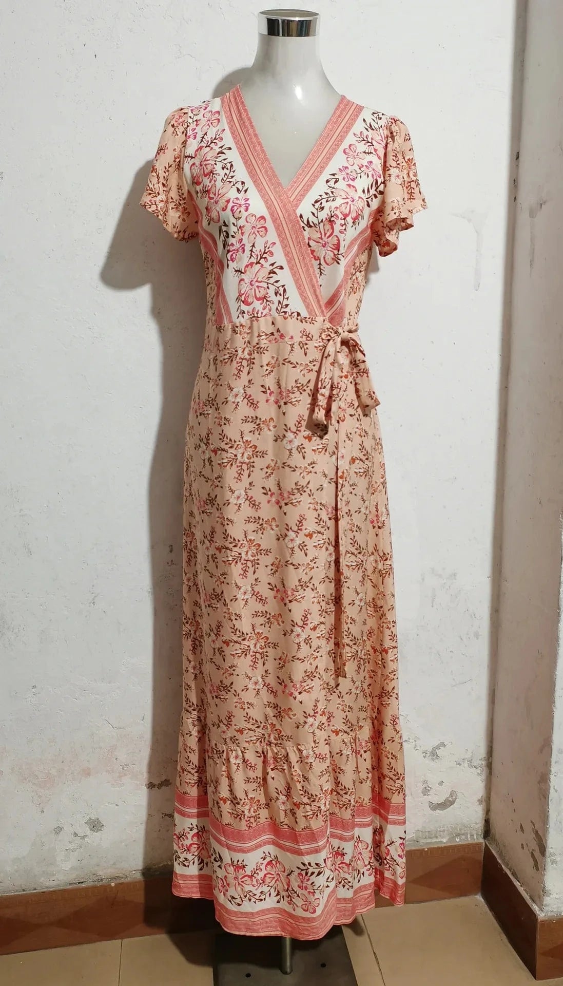 XL / 1 Rayon womans boho floral beach long maxi Wrap dress clothing summer Wholesale bohemian dresses for women 2024 spring