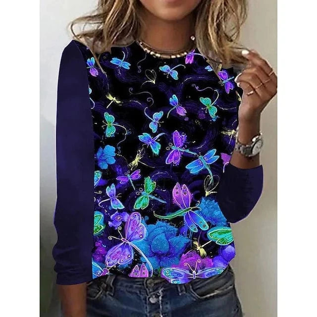 XL / 2 2024 women clothing New Casual temperament butterfly round neck long sleeve top sweater t shirt