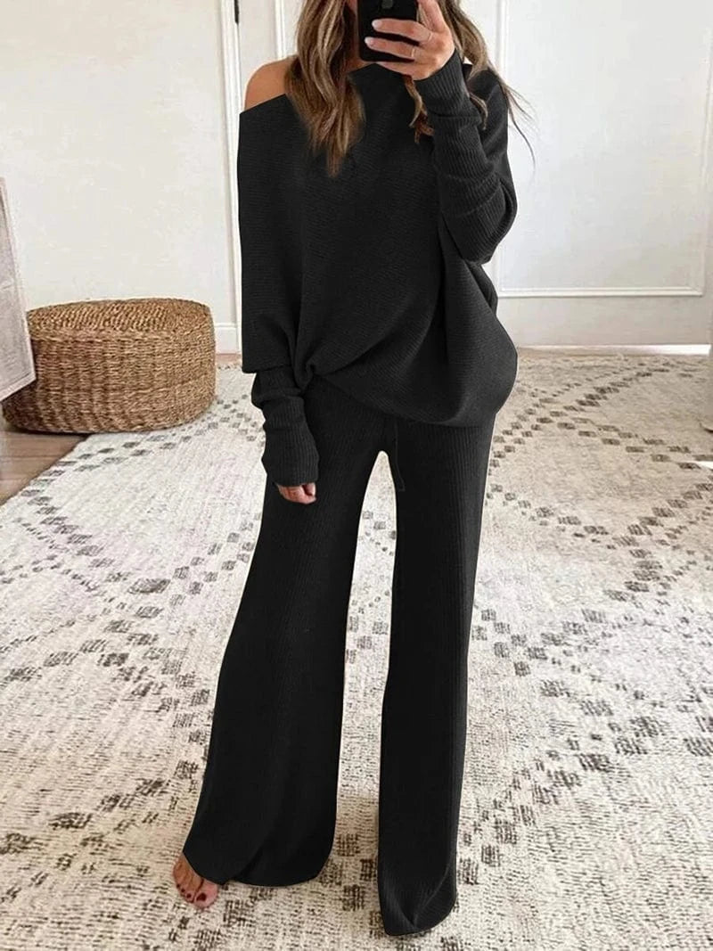 XL / 2 Sweater Set Women Casual Tracksuit Spring Autumn Knitted Suits 2 Piece Set Warm Long Sleeve Sweater Pullovers Wide Legs Pants