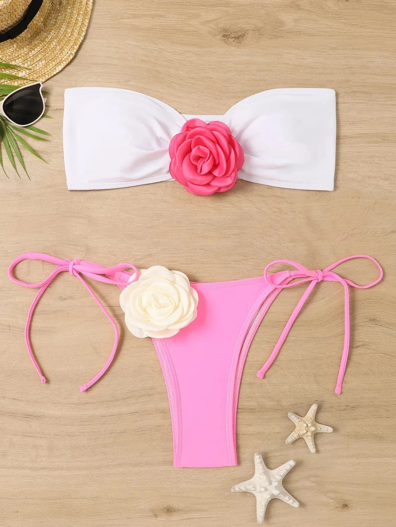XL / 2 Wholesale high quality off-shoulders swimsuits hot sale 3D flowers bandage beach bikinis custom LOGO and swimwear