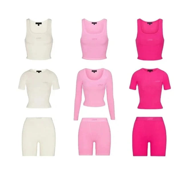 XL / 2 YOKE Custom Logo Color Skinny Ribbed Shirt and Shorts Set women Leggings for Women Skim Loungewear Women's Sets
