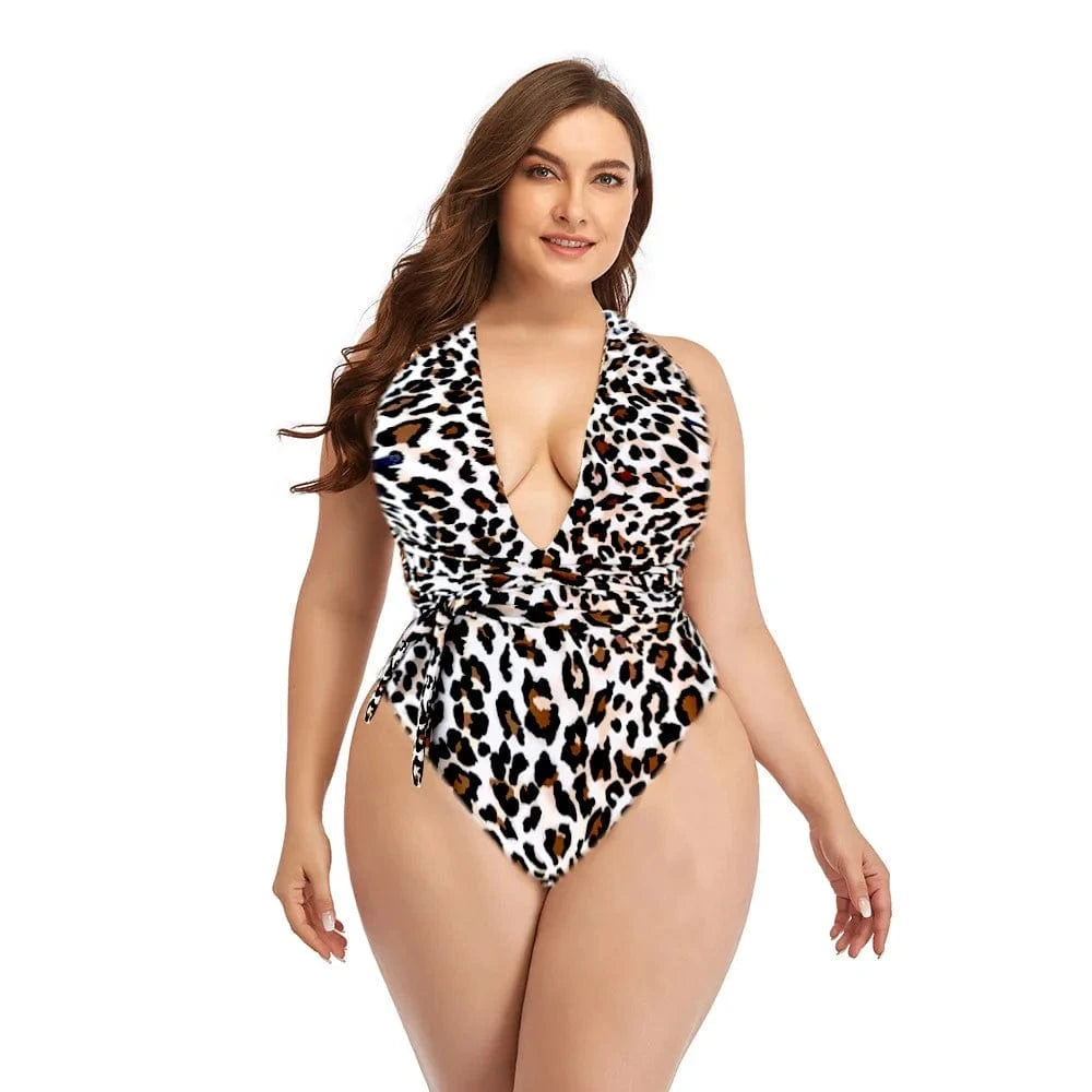 XL / 3 2022 Hot Seller Sexy Leopard Print Swimsuit Plus Size Swimwear Lace Up one piece bikini