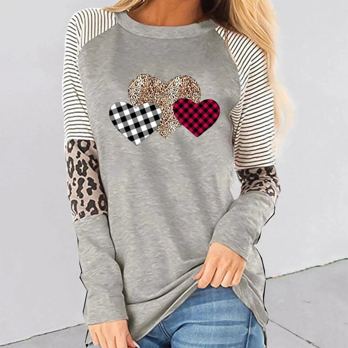 XL / 3 Wholesale customized European and American new women's clothing long sleeve splicing casual tops round neck plus size t-shirt