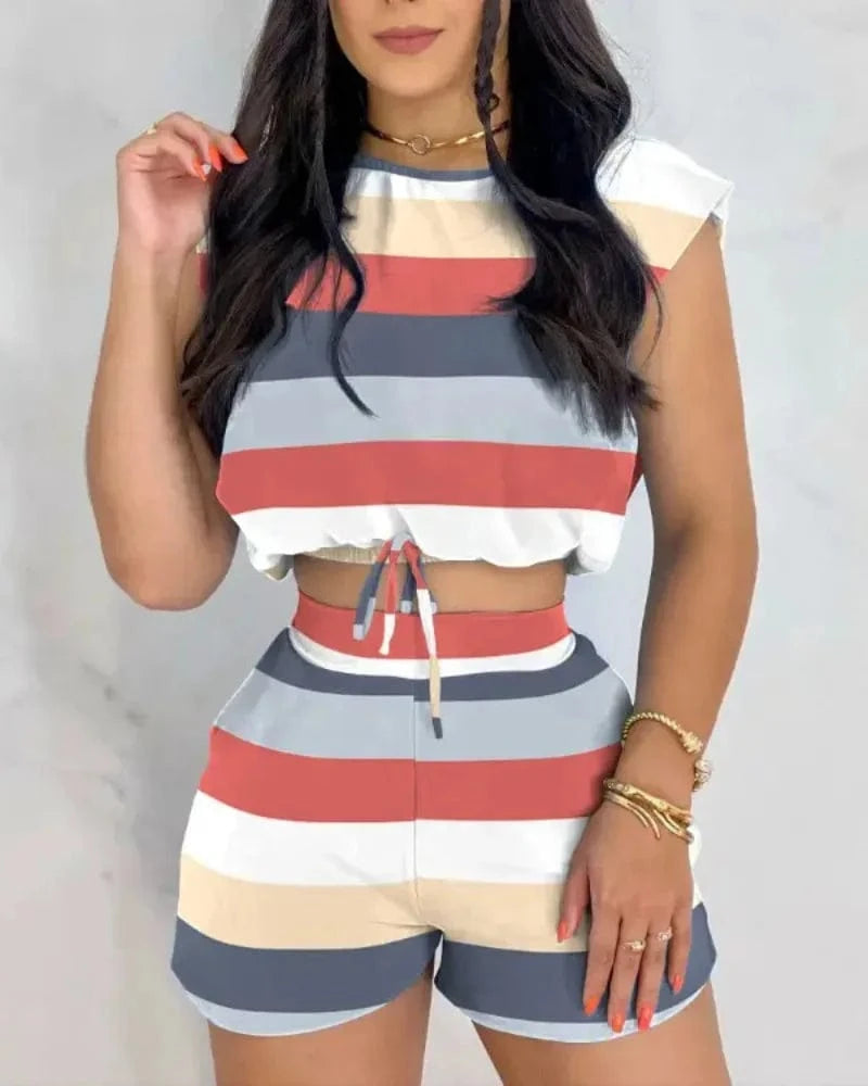 XL / 5 Fashion Ladies Summer Casual Classic Sleeveless Womens Clothing Crop Top Jogger Sweatsuit 2 Two Piece Short Set For Women Suit