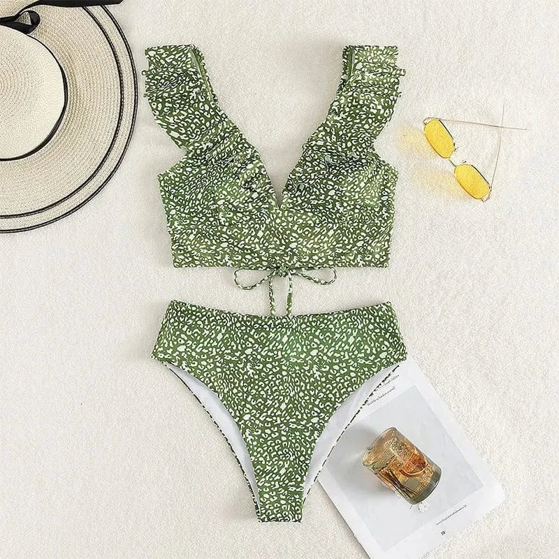 XL / #8 Bikini 2024 Wholesale New Sexy Multi-color Lace V-neck Ruffled High Waist Split Swimsuit Bikini Set Women