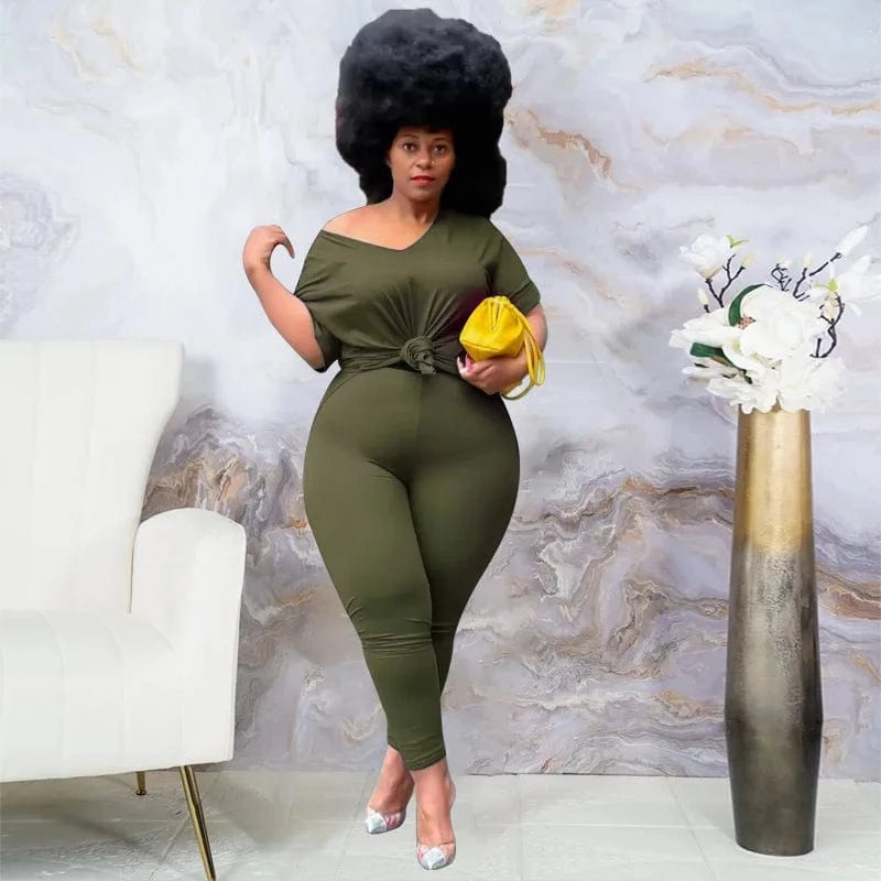XL / Army Green Plus Size Two Piece Set Outfits Loungewear Sets Fall Oversized Loose Tshirts Legging Sweatpants Sweatsuits Tracksuit Women