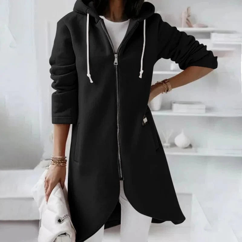 XL / Black 2024 autumn and winter new personalized Street sweater zipper double pocket hooded long sleeve Plush women's coats