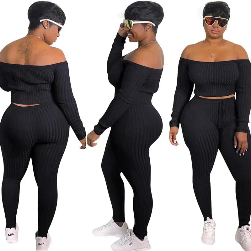 XL / Black 2024 Wholesale Plus Size Women Clothing Fashion Women Autumn Clothes High Quality Outfits Two Piece Set Women Clothing