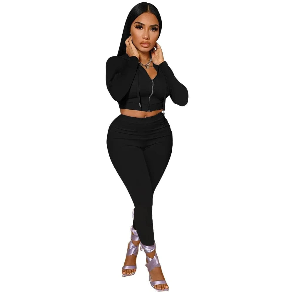 XL / Black Autumn Tracksuits Fall Women's Pants Set Outfits Joggers Crop Tops 2 Piece Pant Set Casual Two Piece Sets for Woman