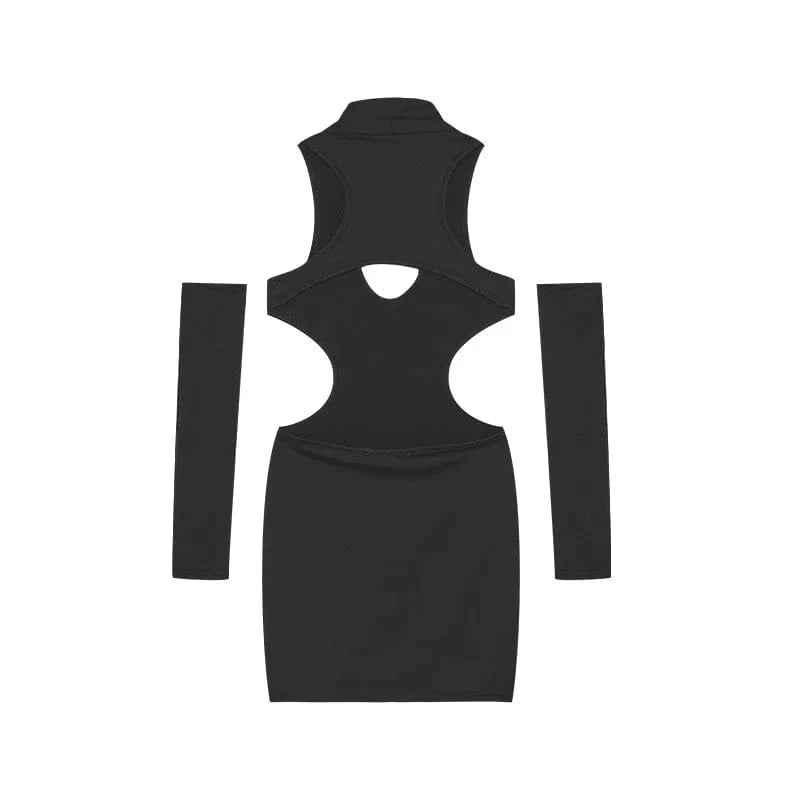 XL / Black Bomblook C130DS 2024 Spring Sexy Outfits Black Draped Dress For Women Mini Bodycon Dress Hollow Out Dresses