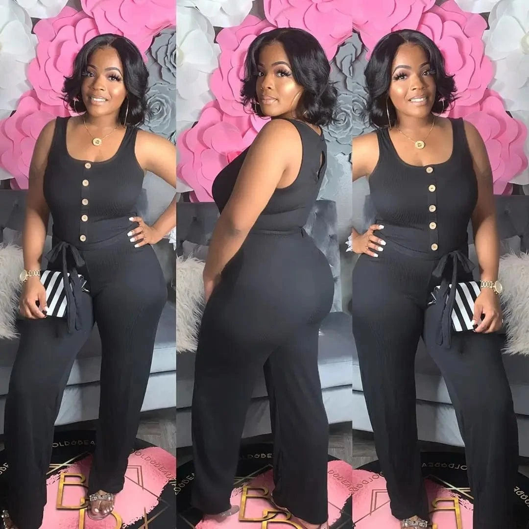 XL / Black BR844 4xl plus size fashion sleeveless wide leg Bodysuits Summer High Waist women shorts overalls