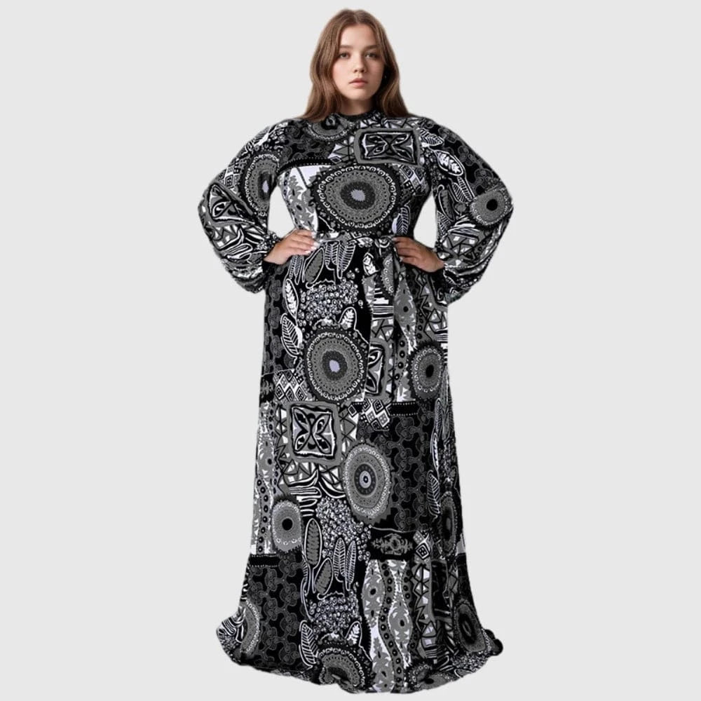 XL / Black C0903ME6 High Quality Casual Plus Size Undefined Print Maxi Dress For Women Sehe Fashion