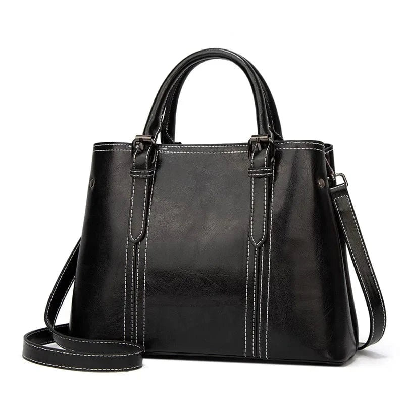 XL / Black Fashion style vegan oil PU tote ladies shoulder luxury hand bag leather bags women handbags