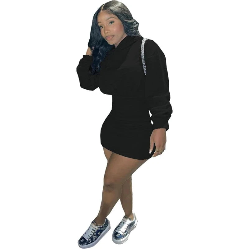 XL / Black hot sale workwear cute 2024 spring collection modest women's casual cotton long sleeve hoodie bodycon mini dress for women