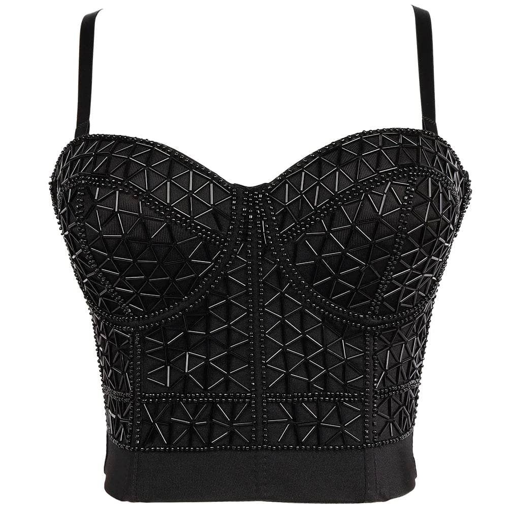 XL / Black Manufacturers Wholesale fashion Beaded decoration Suspenders corset top for plus size