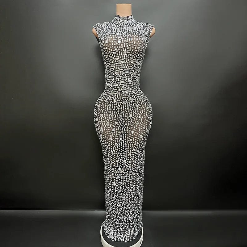 XL / black mesh with silver stones Novance Y2507 Women Party Outfits Sexy Evening Dresses 2024 Elegant Floor-Length Party Wholesale Womens Boutique Clothing