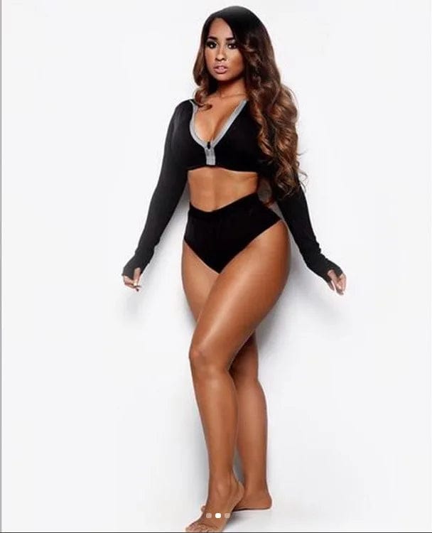 XL / Black Swimsuit 2024 new zipper long sleeve split SWIMSUIT SET