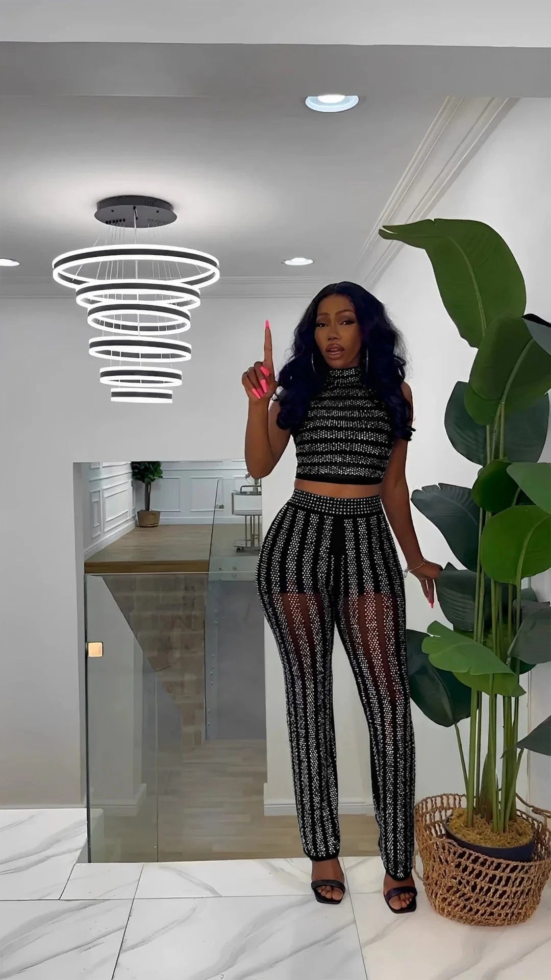 XL / Black Women Fall Clothes Hot Drill 2 Piece Set Casual Turtleneck Two Piece Pants Set Cropped Sleeveless Women Clothing