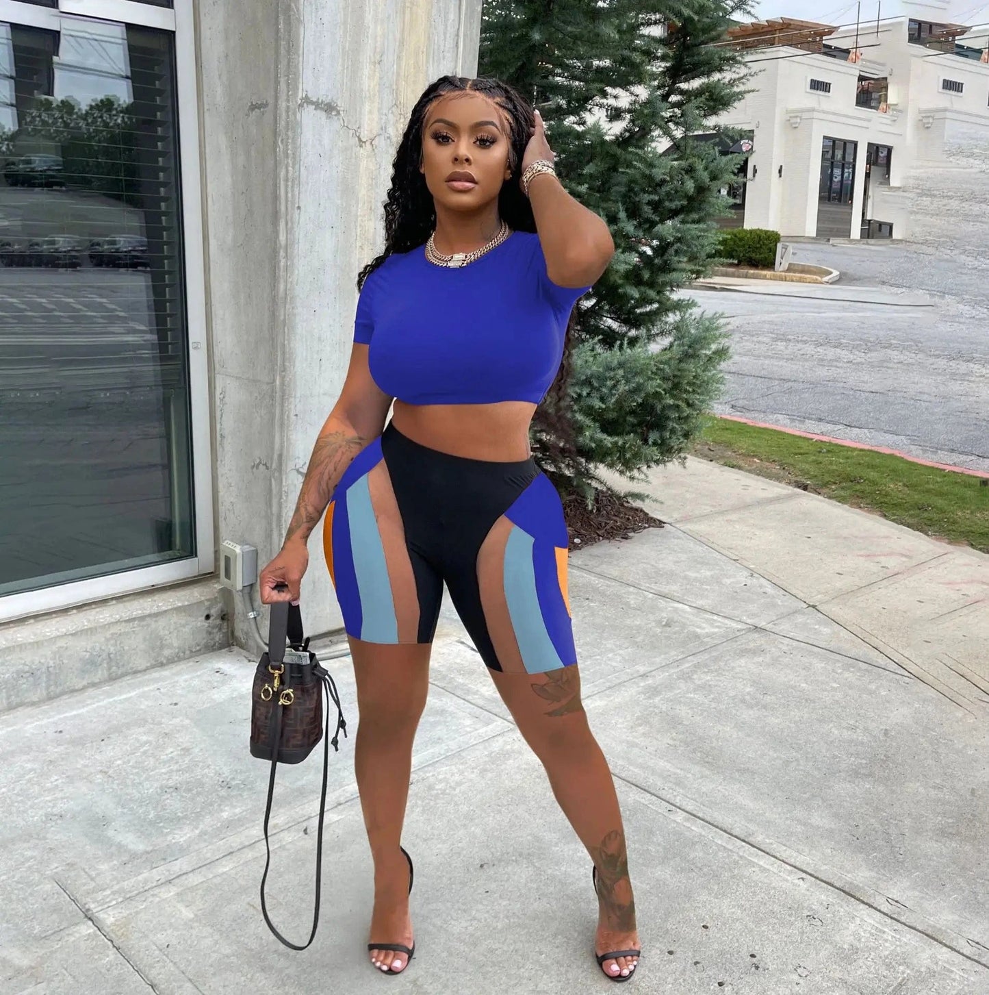 XL / Blue 2024 outfits matching summer 2 piece set plus size women's sets women clothing two piece short set
