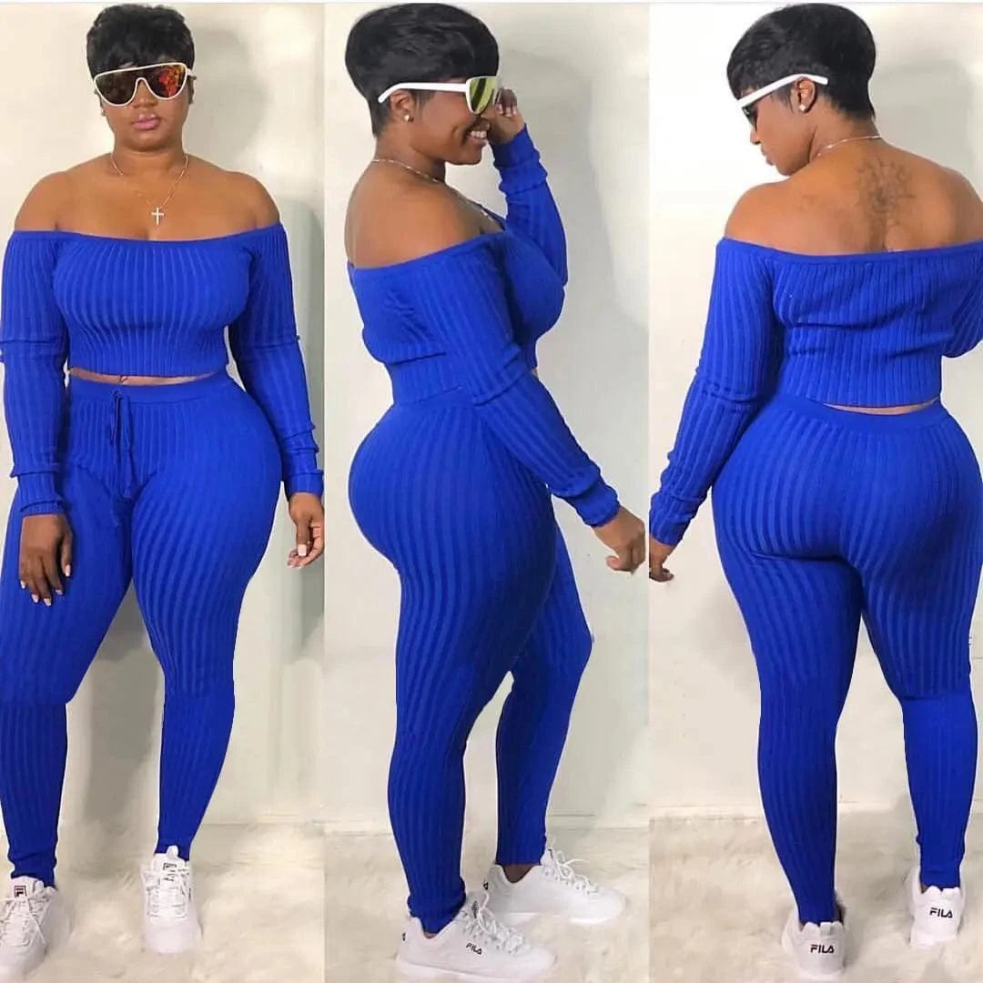XL / Blue 2024 Wholesale Plus Size Women Clothing Fashion Women Autumn Clothes High Quality Outfits Two Piece Set Women Clothing