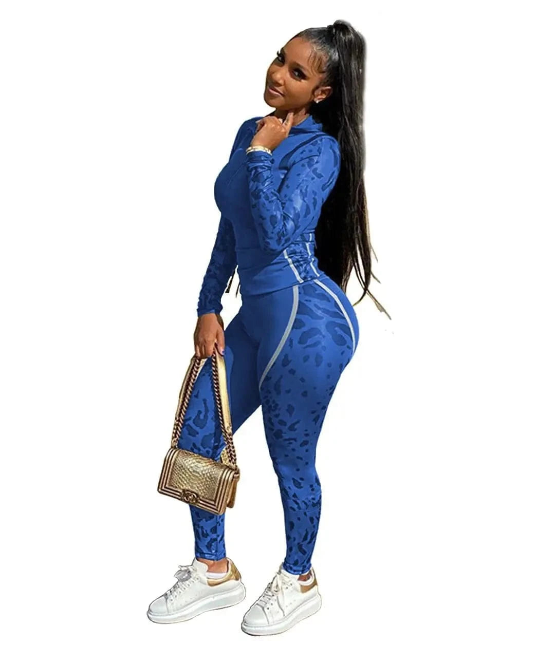 XL / Blue Brand Fashion Print Women Two Piece Set Outfits Elastic Fall Hoodies Sweatsuits Matching Jogger Sets Loungewear Tracksuits