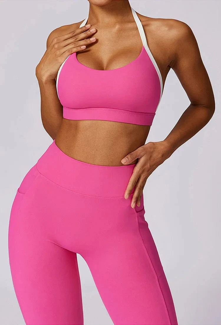 XL / Bra Rose red 2024 Custom Women's Workout sets Bra for women Backless High Waist Long-sleeved top Women sportswear Leggings 2 Pieces Yoga set