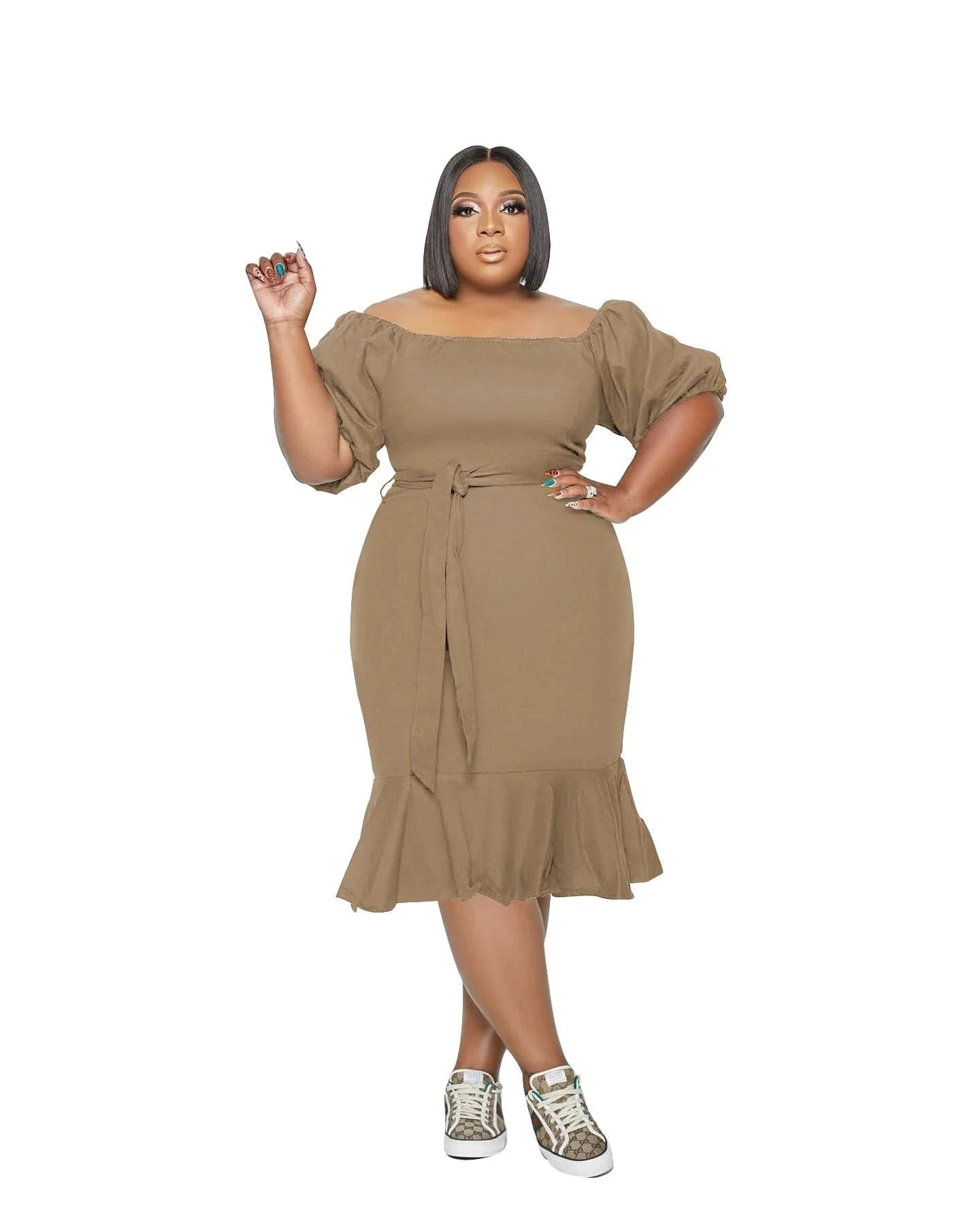 XL / Brown New Design Plus Size One Piece Dress for XL-4XL Women Clothing Cute Fishtail Shirt Dress Summer Clothing for Adult Dress