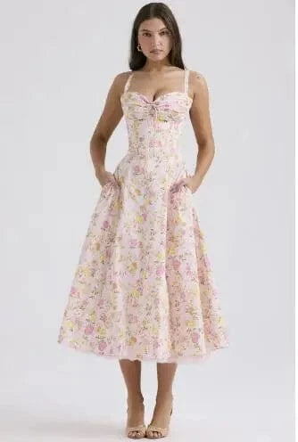 XL / COLOR 4 Plus Size Lady Spring Summer Dress Floral Print Halter Long Dresses Casual Bohemian Sleeveless Women Beach Party Dress 2024