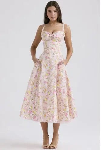 XL / COLOR 4 Plus Size Lady Spring Summer Dress Floral Print Halter Long Dresses Casual Bohemian Sleeveless Women Beach Party Dress 2024