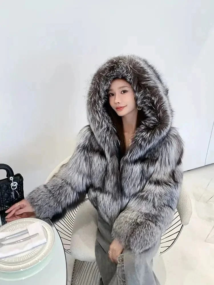 XL / color1 Custom Long Sleeves Fashion Women Fluffy Plus Size Women's Clothing Fur Jacket Winter Real Fox Fur Coat Women for Ladies