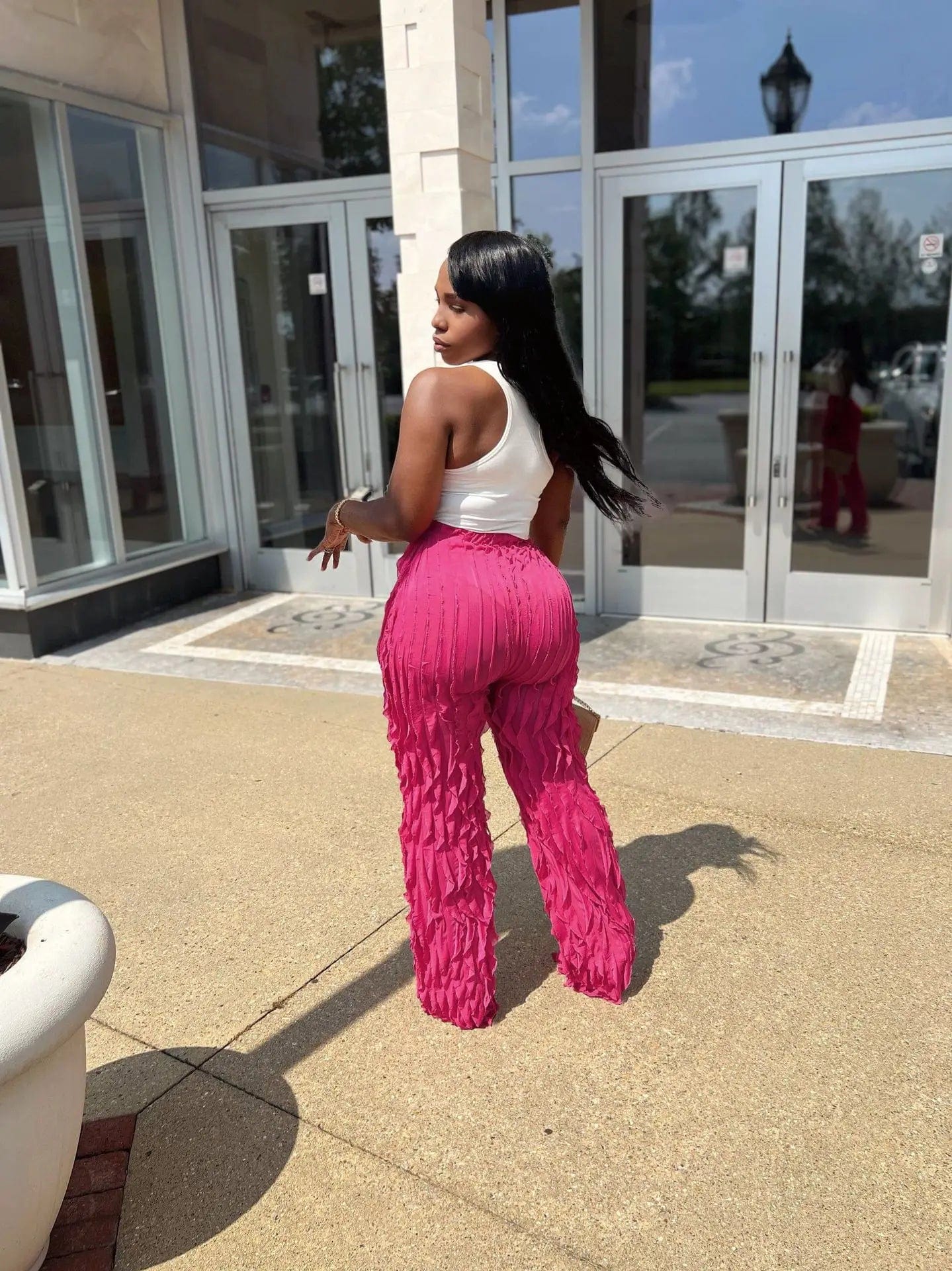 XL / CORAL RED New Fashion Streetwear Wide Leg Pants 2024 High Waist Casual Ruffle Pants Loose Long Pant For Women Clothing