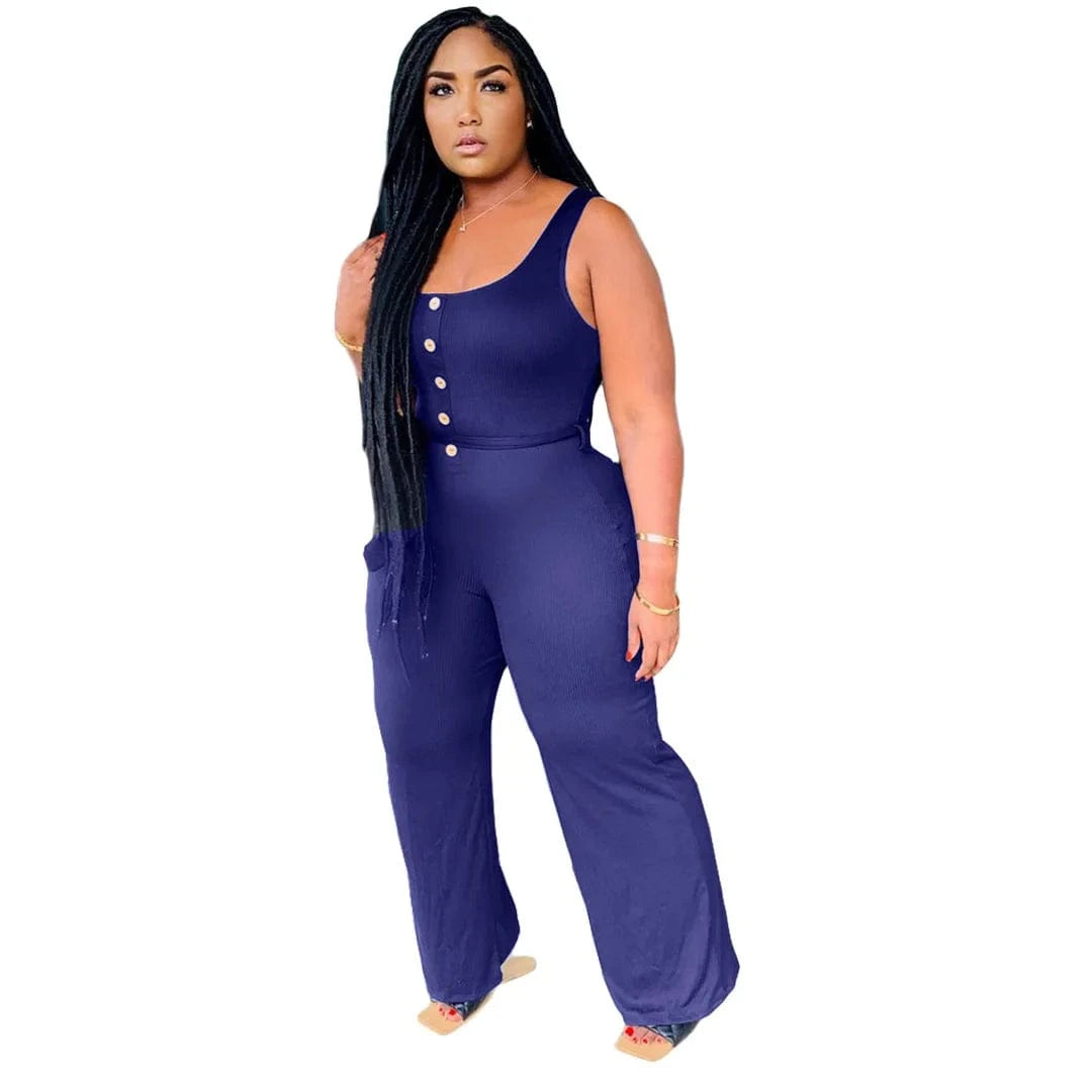 XL / Dark blue BR844 4xl plus size fashion sleeveless wide leg Bodysuits Summer High Waist women shorts overalls