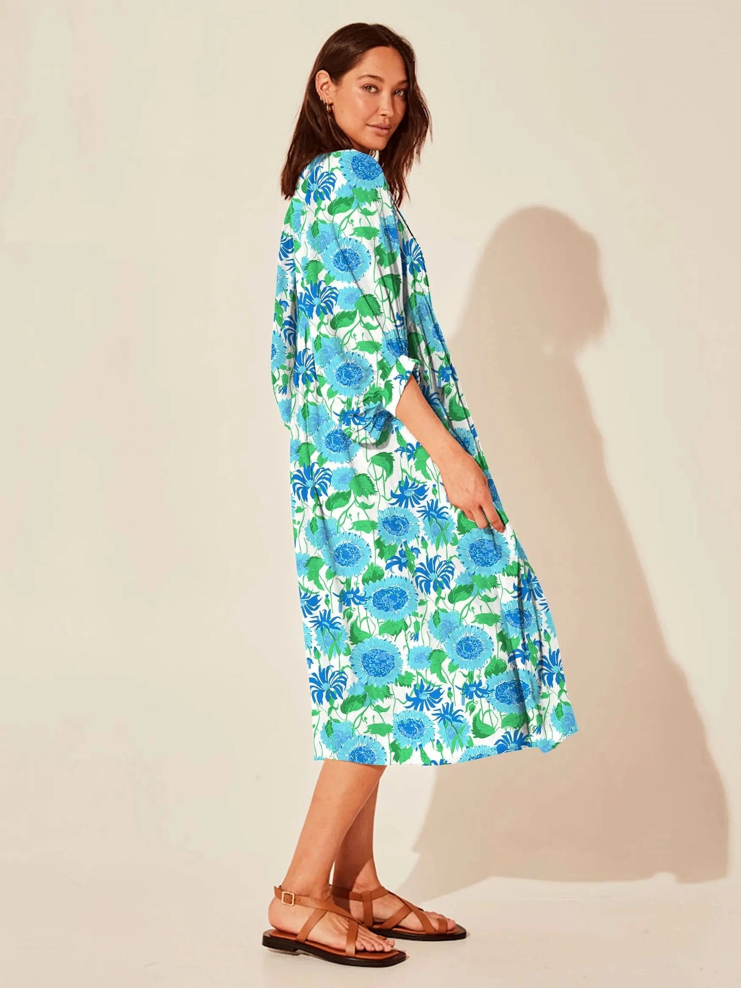XL / FQPR025 Wholesale Casual Beach Vacation Style Swing Boho Floral Maxi Dresses Short Sleeves Loose Plus Size Bohemian Dress