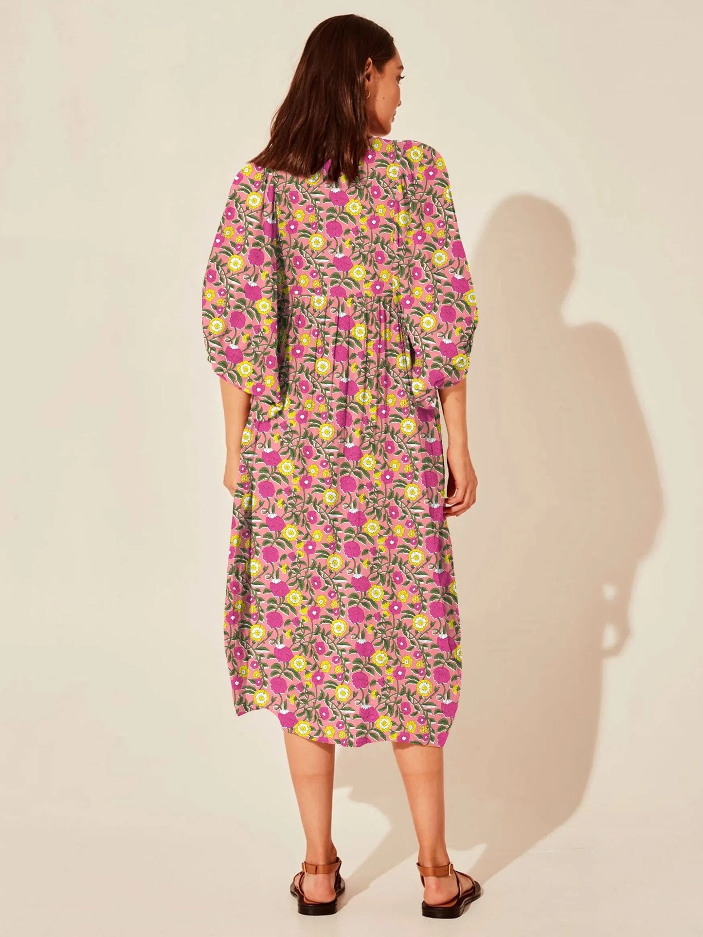 XL / FQPR029 Wholesale Casual Beach Vacation Style Swing Boho Floral Maxi Dresses Short Sleeves Loose Plus Size Bohemian Dress